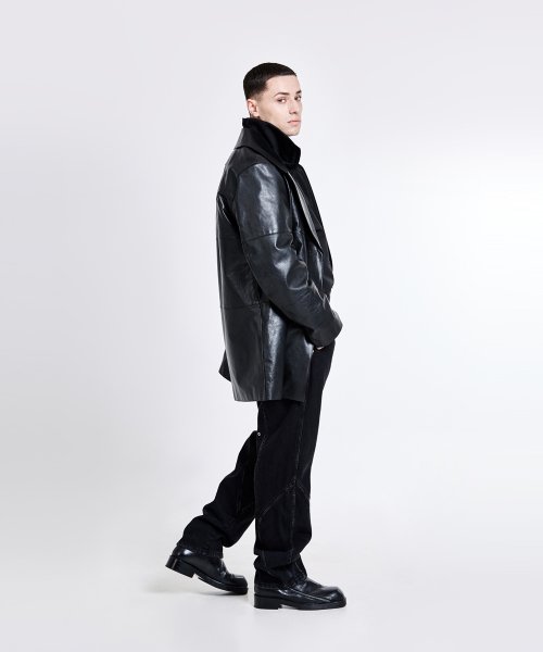 Double-breasted leather trench Jacket - Black