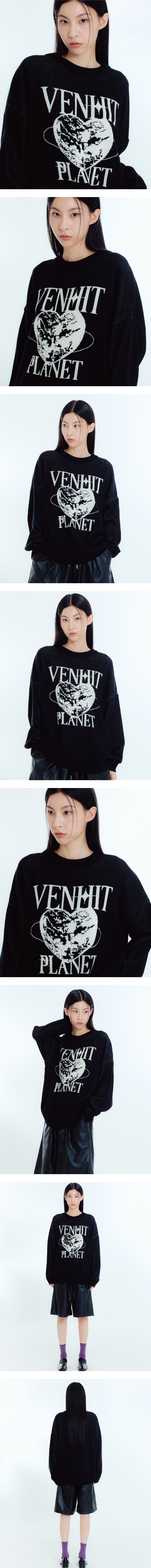 벤힛(VENHIT) BLACK PLANET 자카드 니트[BLACK]