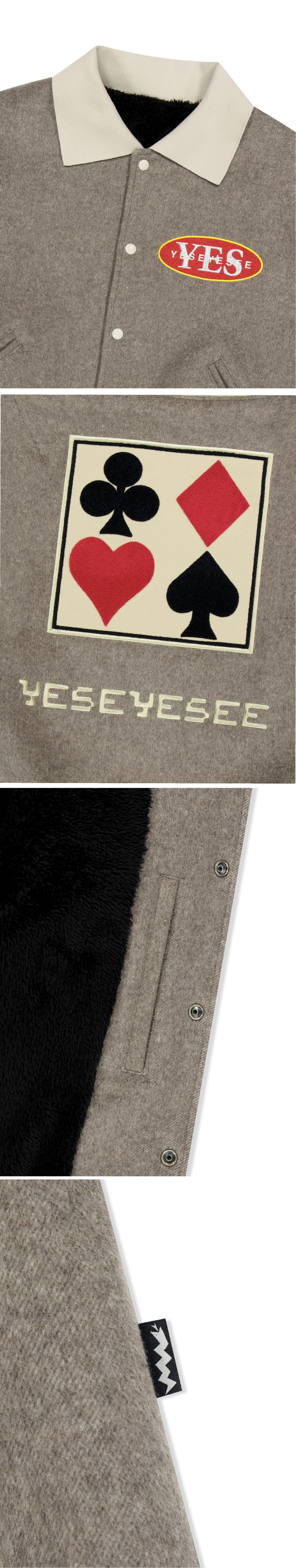 [YESEYESEE]★Poker Varsity Jacket MUSINSA公式 | YESEYESEE Poker Varsity Jacket Beige