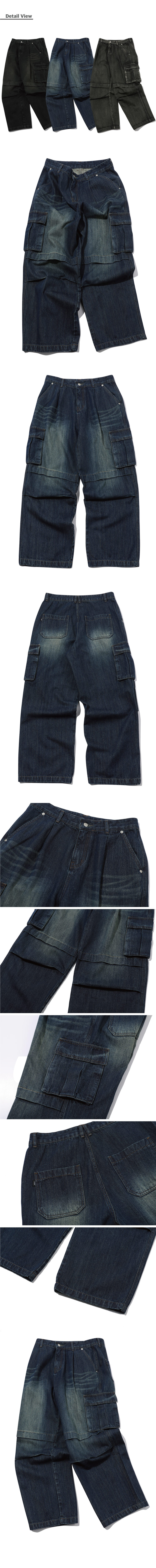 WIDE PANEL CARGO DENIM PANTS - 2 COLORS INDIGO