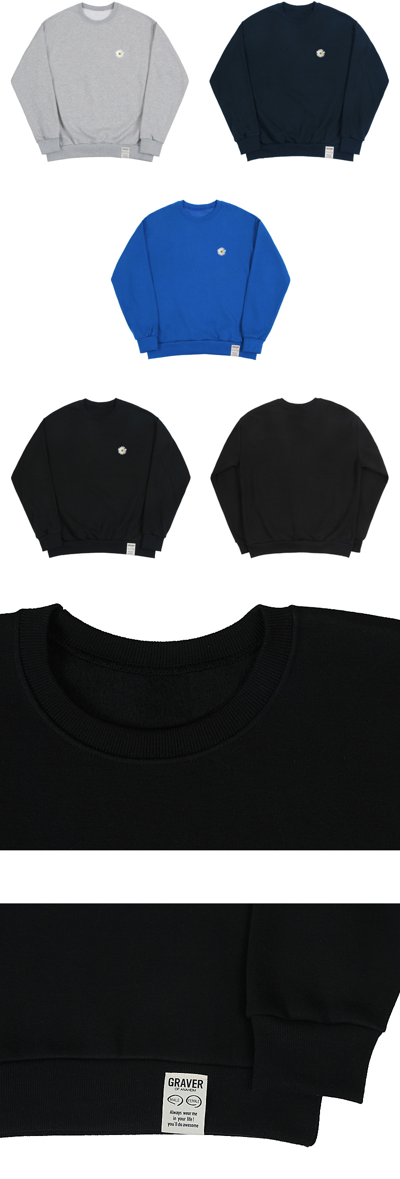 [GRAVER]★SMALL DAISY FLOWER LOGO SMILE SWEATSHIRT MUSINSA | GRAVER [UNISEX] Small Daisy Flower Logo Smile