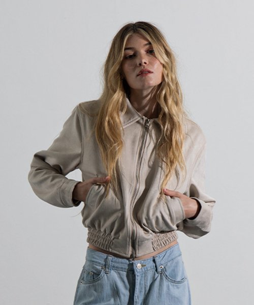 Vegan Two-way Blouson Suede Banding Jumper Jacket [BROWN]
