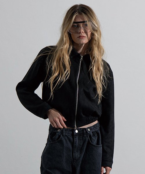 Vegan Two-way Blouson Suede Banding Jumper Jacket [BROWN]