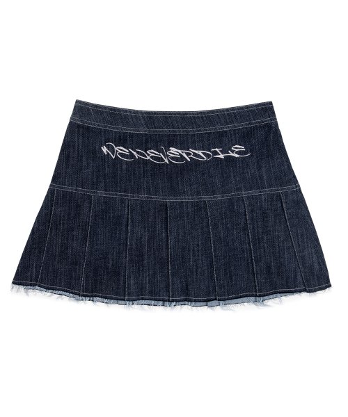 NON-FADE PLEATED DENIM SKIRT [DARK BLUE]