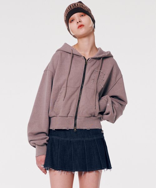 NON-FADE PLEATED DENIM SKIRT [DARK BLUE]