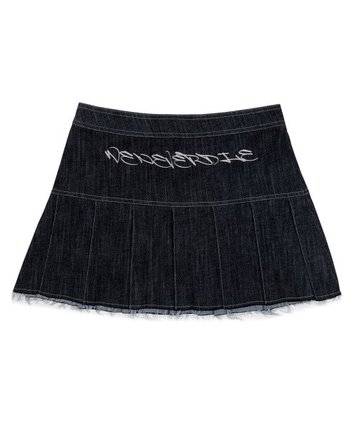 NON-FADE PLEATED DENIM SKIRT [BLACK]