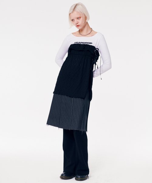 SHIRRING LAYERED TOP SKIRT [BLACK]