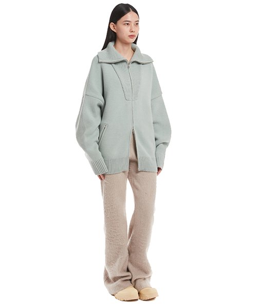 Mint Turtleneck Zip-Up Knit Cardigan