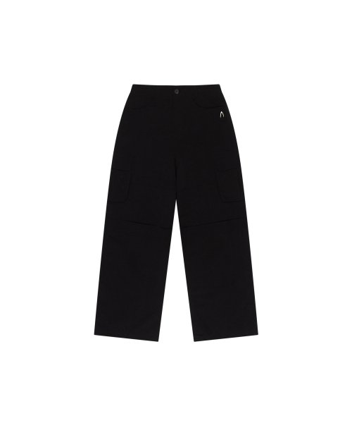 Stretched Knee Slit Cargo Pants (Black)