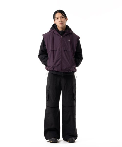 Stretched Knee Slit Cargo Pants (Black)
