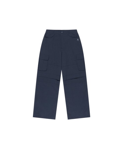 Stretched Knee Slit Cargo Pants (Navy)