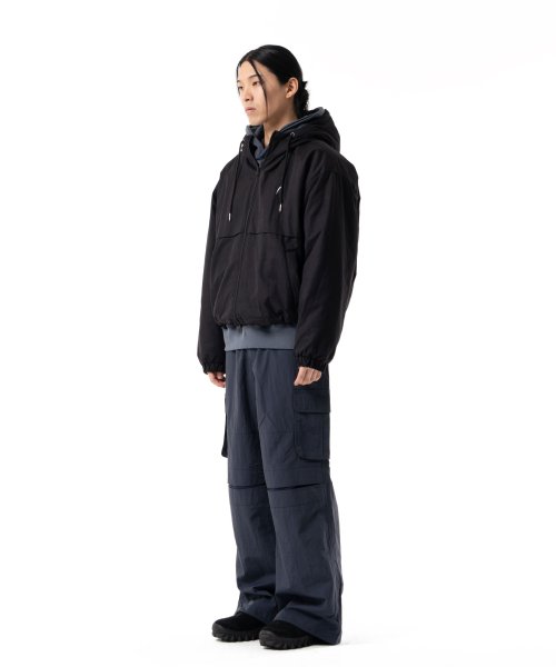 Stretched Knee Slit Cargo Pants (Navy)