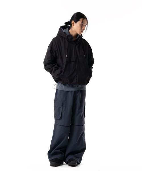 Stretched Knee Slit Cargo Pants (Navy)