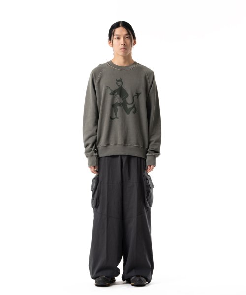 Devil Printed Raglan Sweatshirt (Dusty Green)