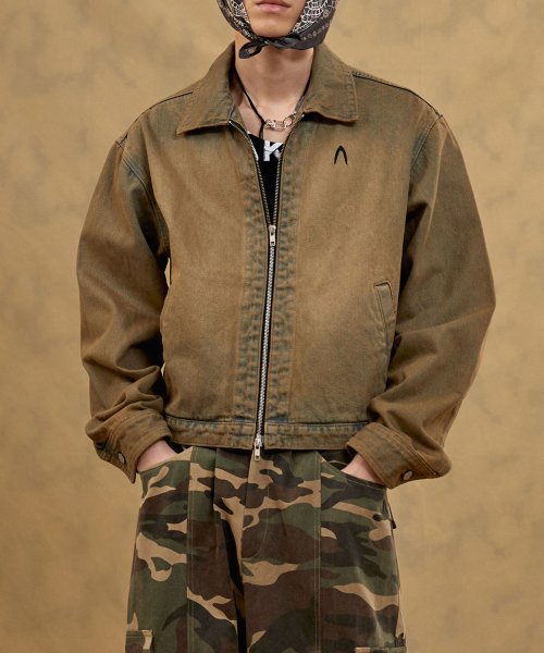 Washed Zip-up Denim Jacket (Desert Sand)