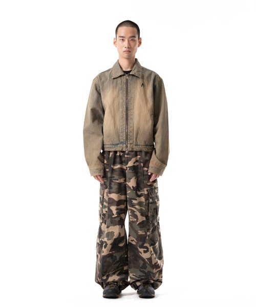 Washed Zip-up Denim Jacket (Desert Sand)