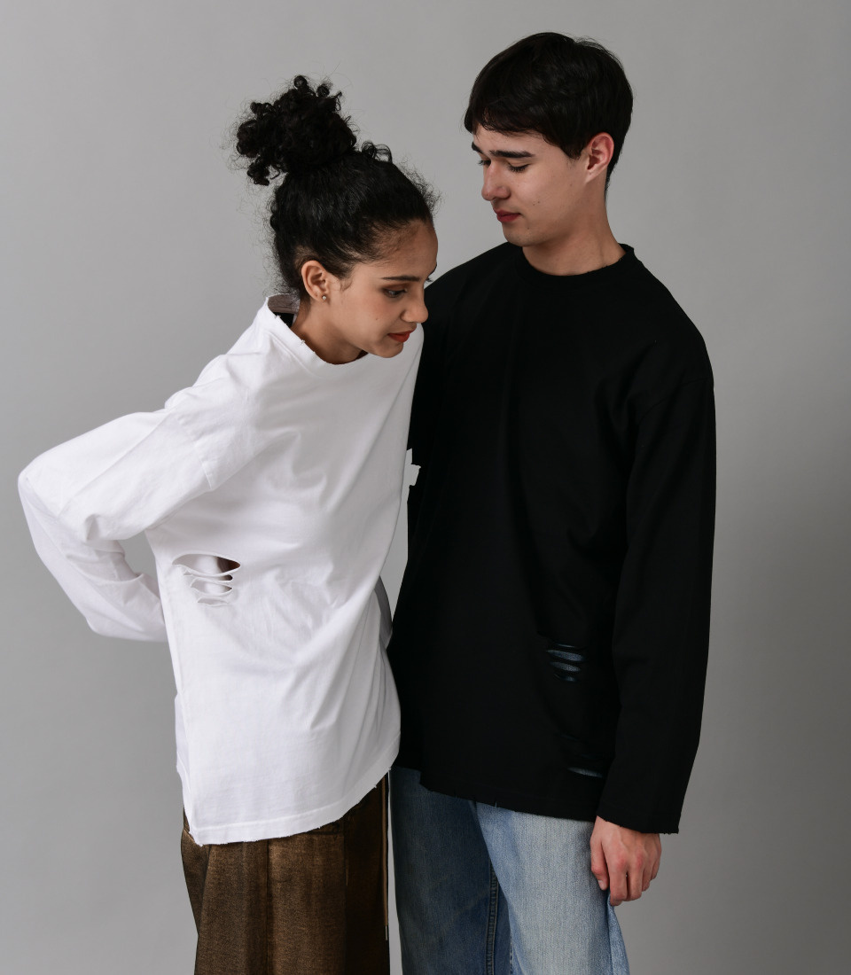 바쥬비쥬(BAJOO BIJOO) Damage Long Sleeves [White] - 사이즈 & 후기 | 무신사