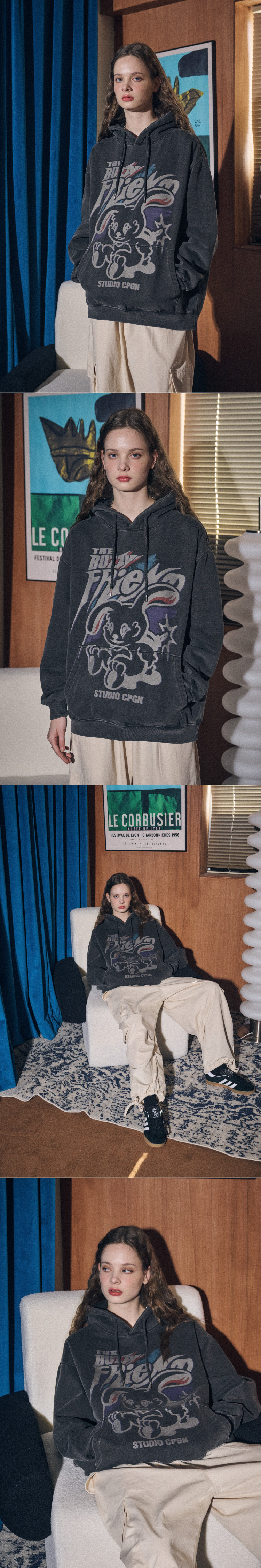 MUSINSA | CPGN STUDIO Buzzy Bunny Pigment Hoodie Smoke Black