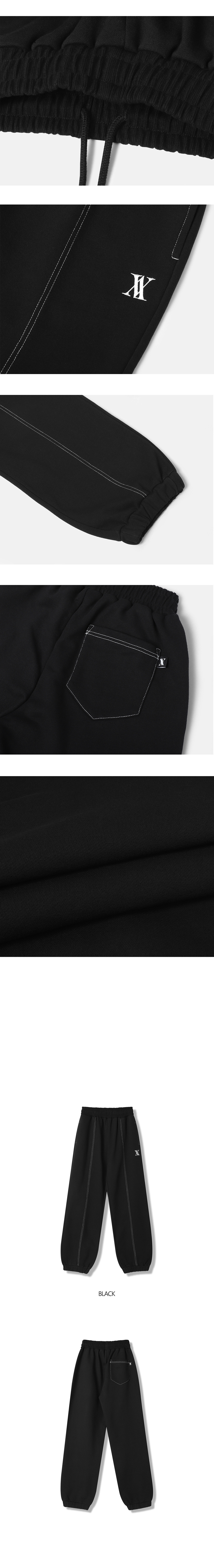 [SET] AV LOGO CROP HOOD ZIP-UP & PANTS BLACK STITCH 상세 이미지 5