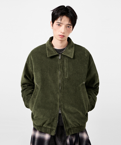 2WAY CROPPED CORDUROY DRIZZLER JACKET_OLIVE