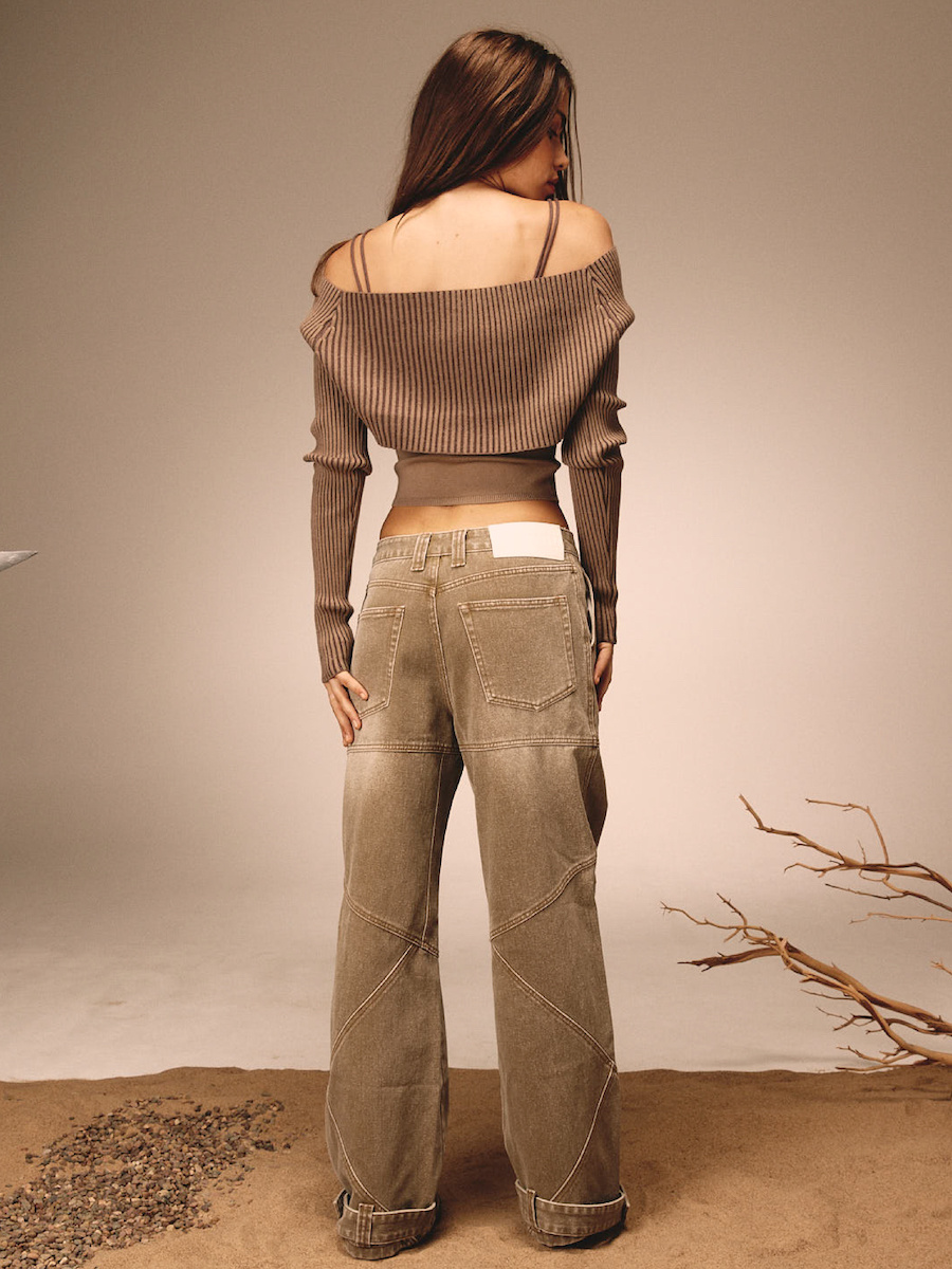 MUSINSA | GLOWNY BONES DENIM PANTS (KHAKI BROWN)