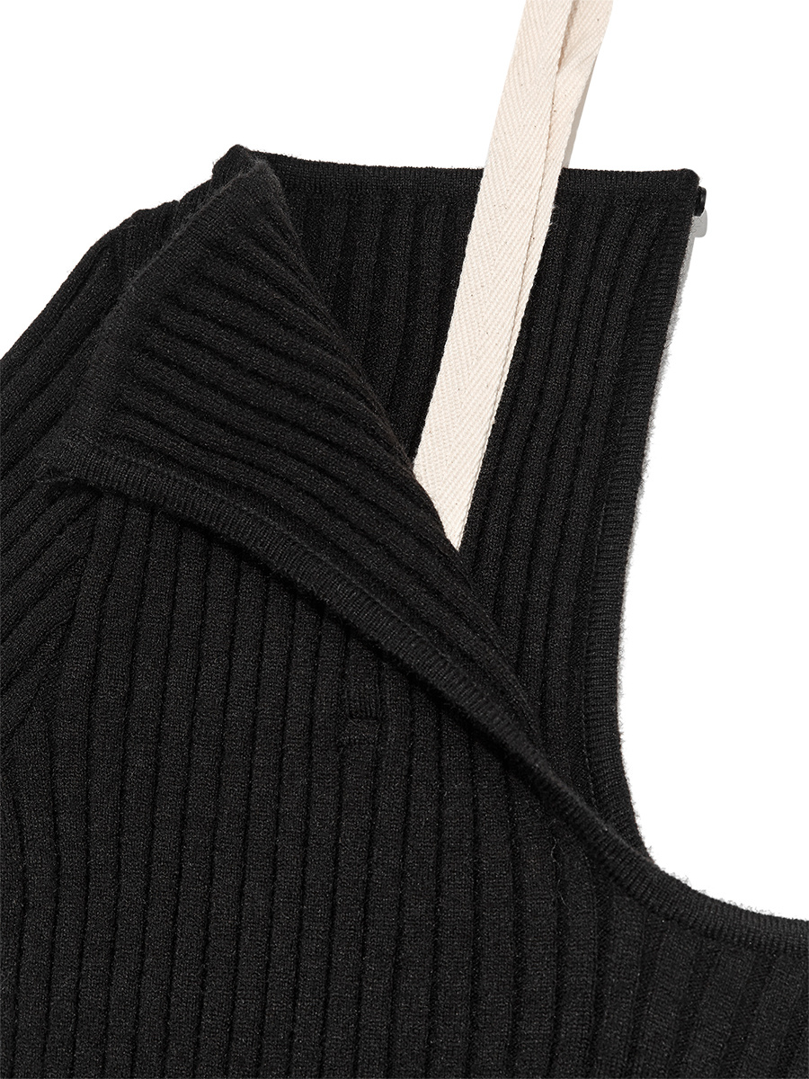MUSINSA | GLOWNY ISA ASYMMETRICAL KNIT TOP (BLACK)