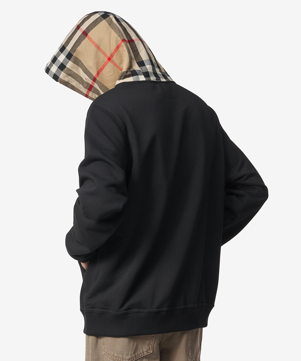 MUSINSA | BURBERRY Check Cotton Relaxed Fit Hoodie - Black