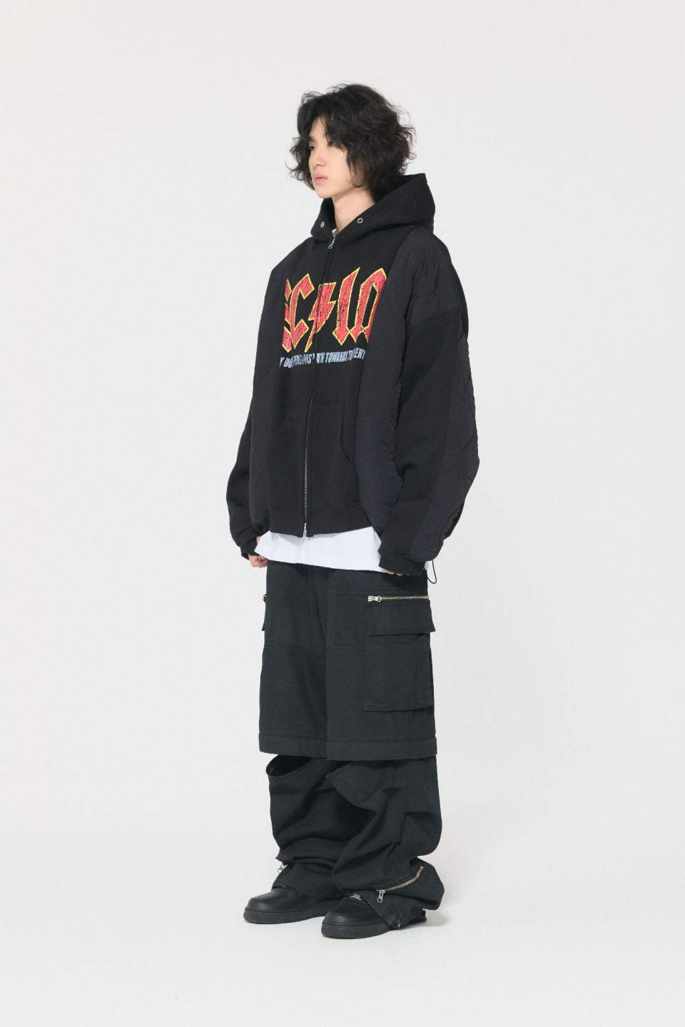 SCHISM INDUCING ■ FAKE REWORKED ZIP UP HOODIE フーディ X INSANE GARAGE) FAKE REWORKED ZIP UP HOODIE CHARCOAL