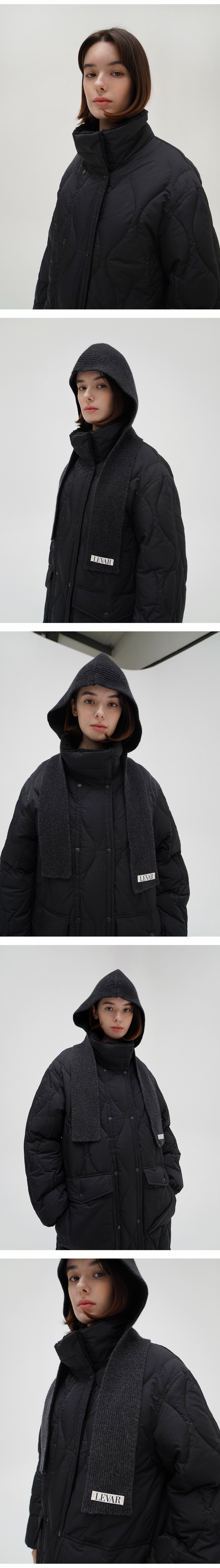 르바(LEVAR) Stitch Duck Down Coat - Black