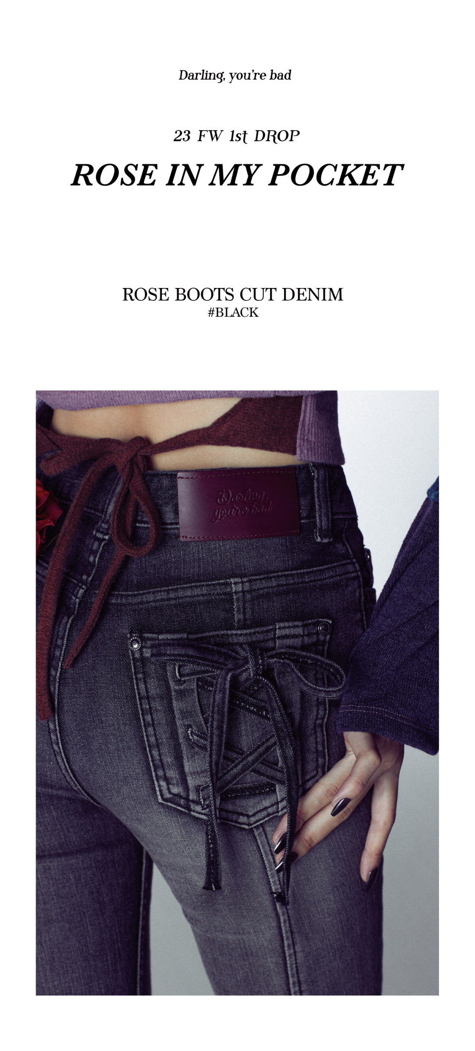 【Darling you're bad】★ROSE BOOTS CUT DENIM MUSINSA | DARLING, YOU'RE BAD ROSE BOOTS CUT DENIM # BLACK