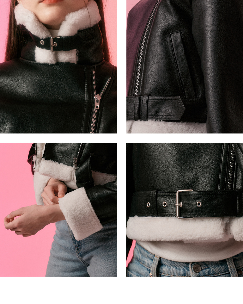 フリースジャケット WOMEN Crack Crop Dumble Mustang Fleece Jacket Black_White MUSINSA | KOLEAT [Belt detachable] WOMEN Crack Crop Dumble