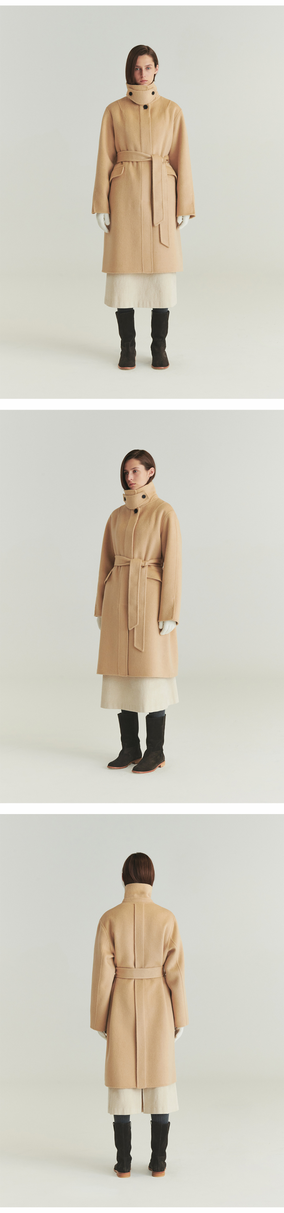 르바(LEVAR) Handmade Angora Balmacaan Coat - Almond Beige