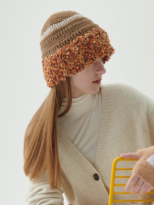 Fluffy Ring Crochet Hat (Beige)
