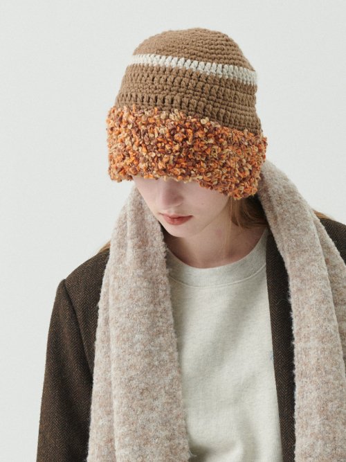 Fluffy Ring Crochet Hat (Beige)