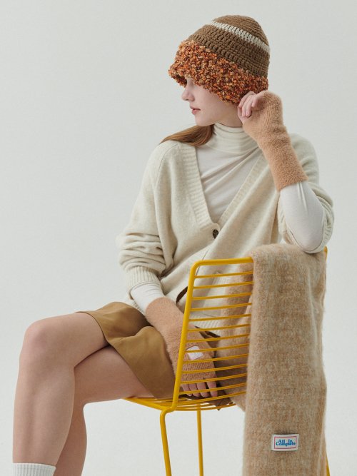 Fluffy Ring Crochet Hat (Beige)