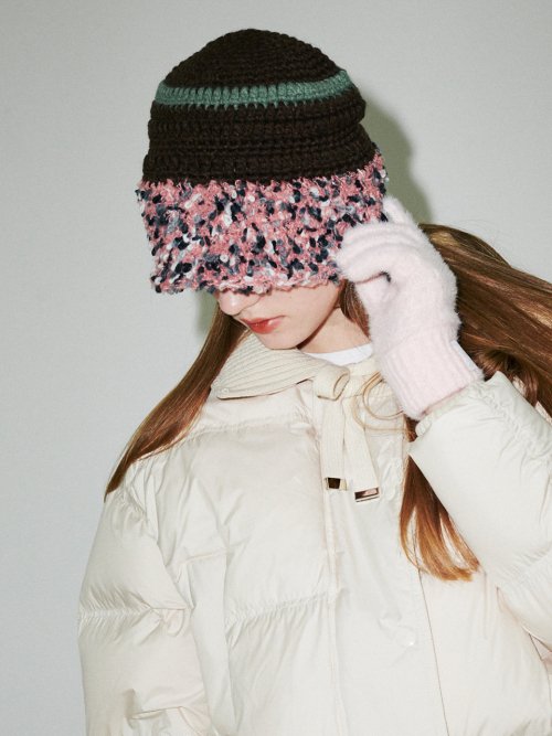 Fluffy Ring Crochet Hat (Brown)