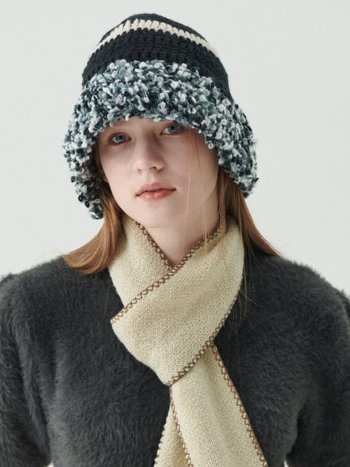 Fluffy Ring Crochet Hat (Black)