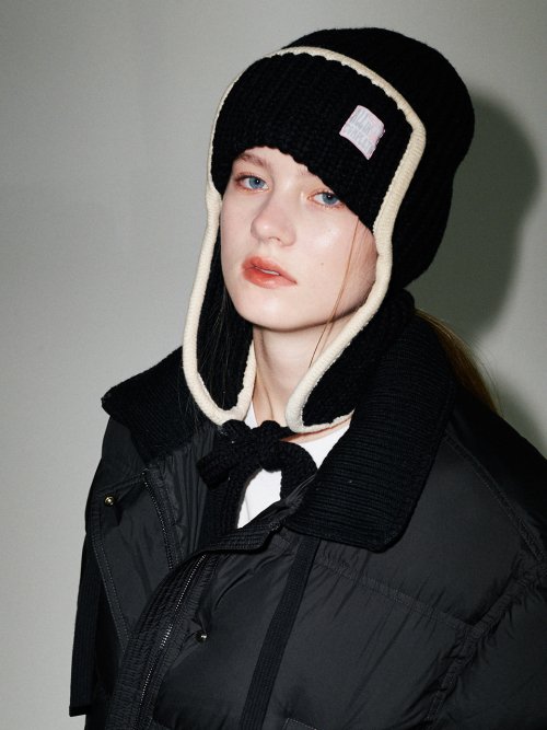Edge Ear Flap Beanie (Black)