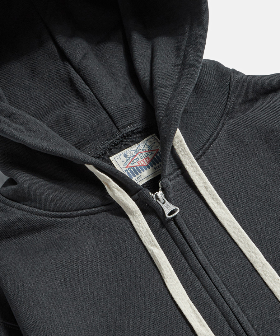 17.5 oz Terry Cloth 2Way Zip-Up Hoodie Kr Ver. Black 상세 이미지 5