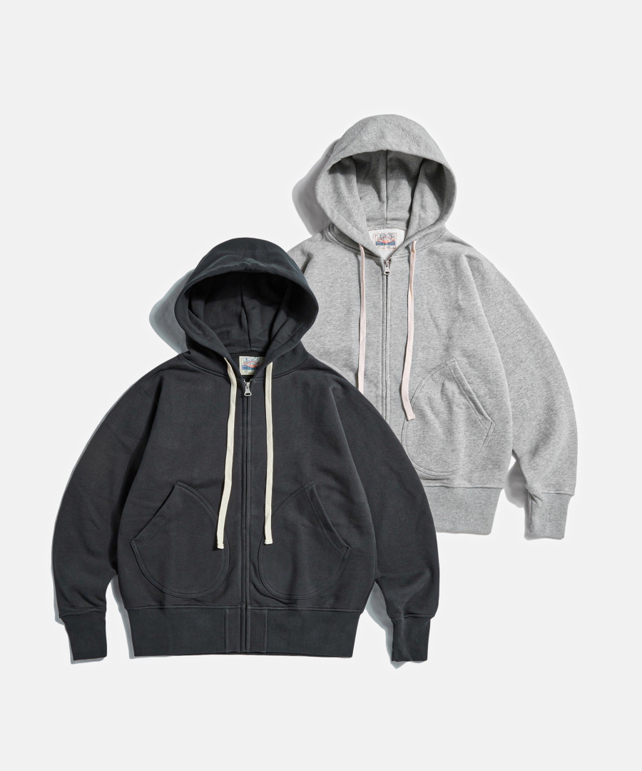 17.5 oz Terry Cloth 2Way Zip-Up Hoodie Kr Ver. Black 상세 이미지 2