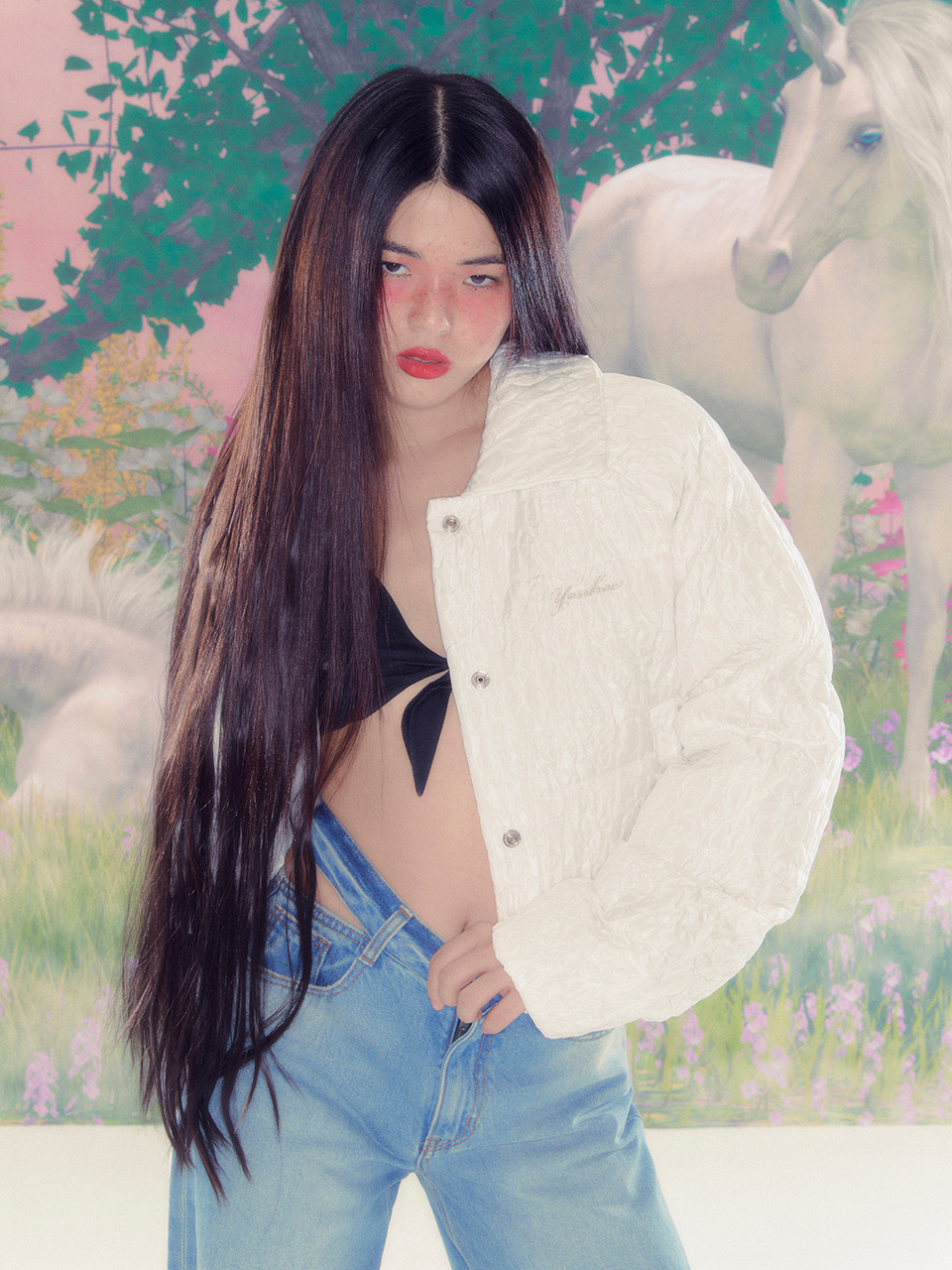 MUSINSA | YOUHEE YOUHEE FLOWER CROP DOWN JUMPER SKY BLUE