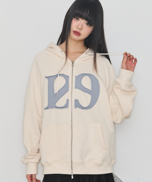 129 LOGO PATCH HOODIE ZIP-UP CREAM