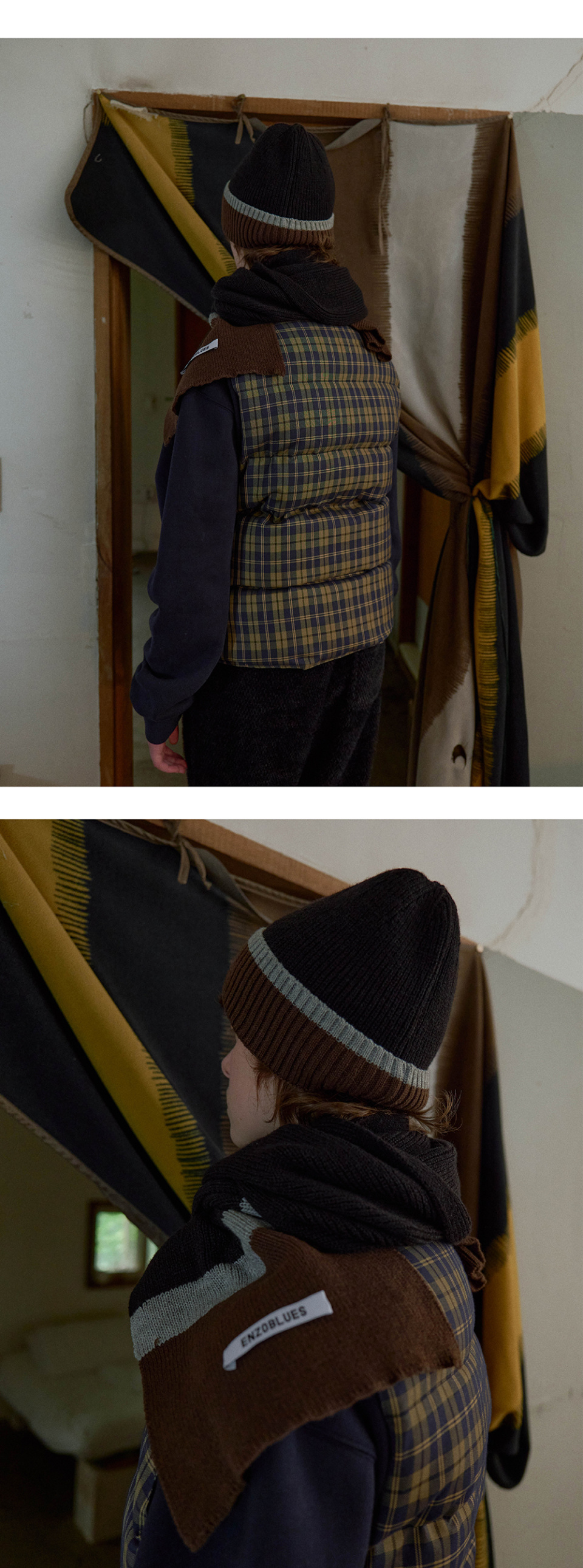 ◇ENZO BLUES◇ Color block muffler (Black) MUSINSA | ENZO BLUES Color block muffler (Black)