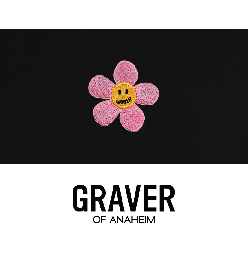 [GRAVER]★PINK FLOWER SMILE EMBROIDERY HOODIE UNISEX] Pink flower smile embroidery hoodie zip-up - GRAVER