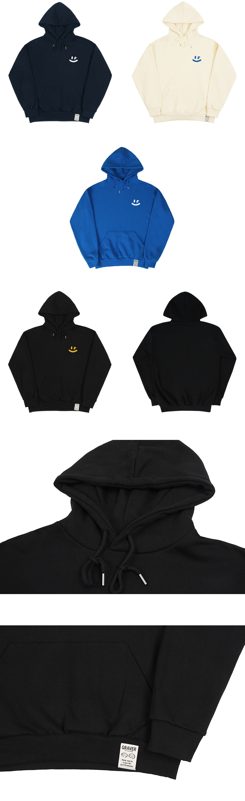 MUSINSA | GRAVER [UNISEX] Spray small drawing smile hoodie_navy