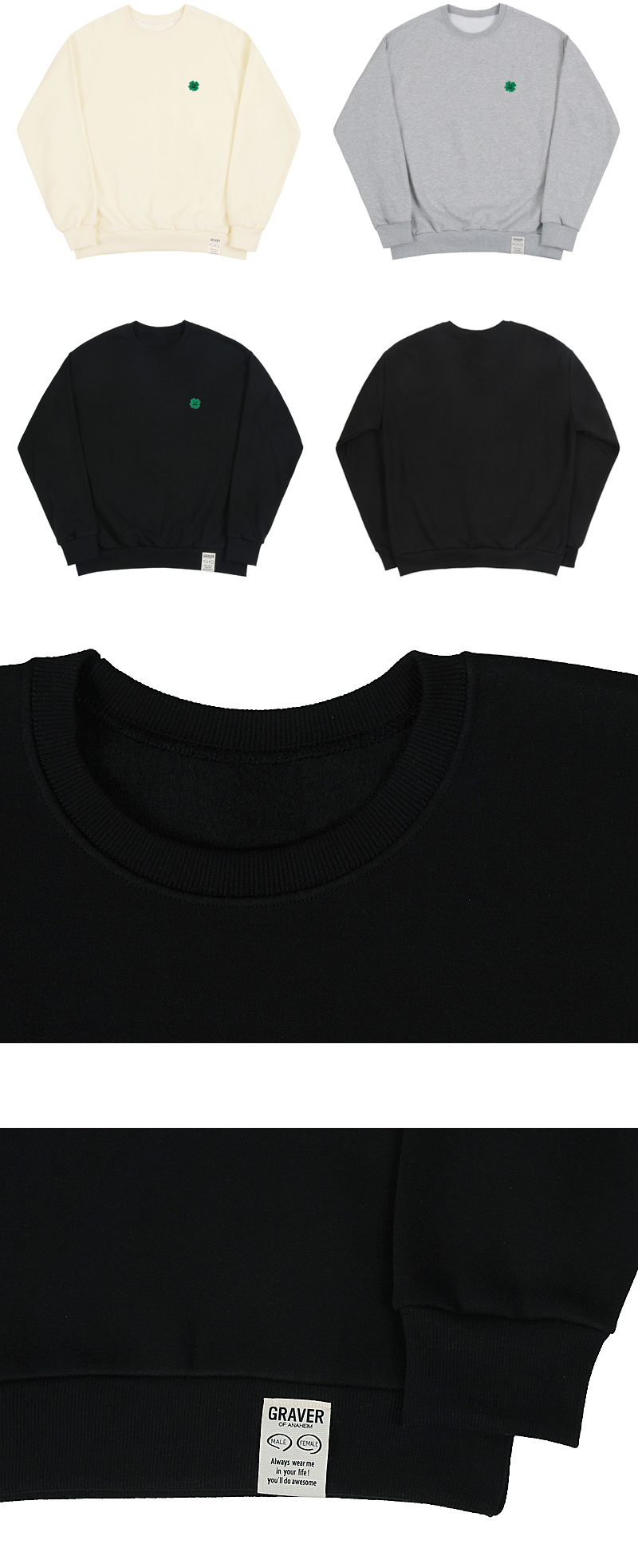 [GRAVER]★CLOVER SMILE EMBROIDERY HOODIE UNISEX] Clover smile embroidery hooded sweatshirt - GRAVER