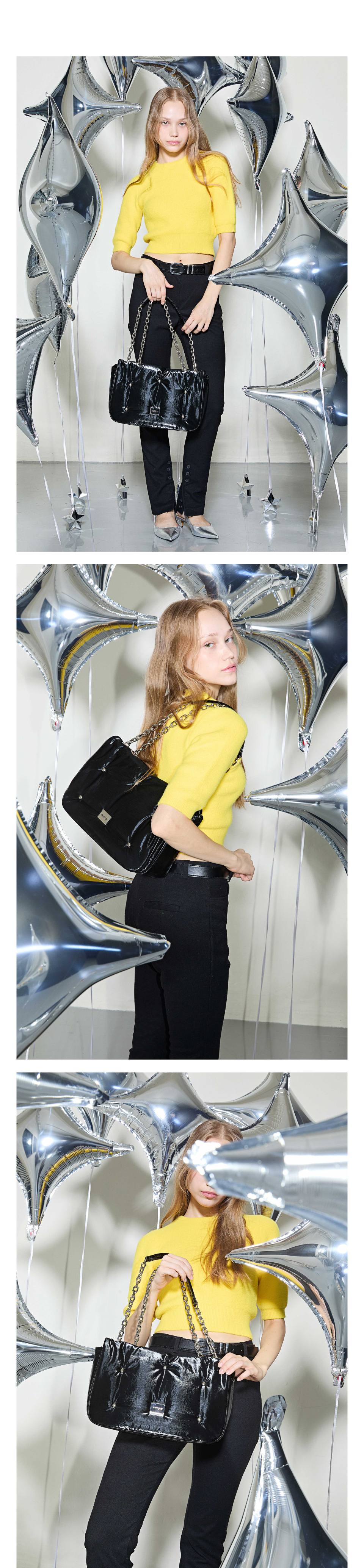 MUSINSA公式 | BADGIGI Chain cushion padded shoulder bag_black