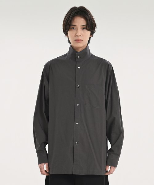 STAND COLLAR SHIRT, CHARCOAL