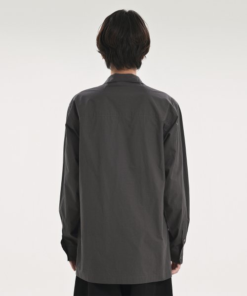 STAND COLLAR SHIRT, CHARCOAL