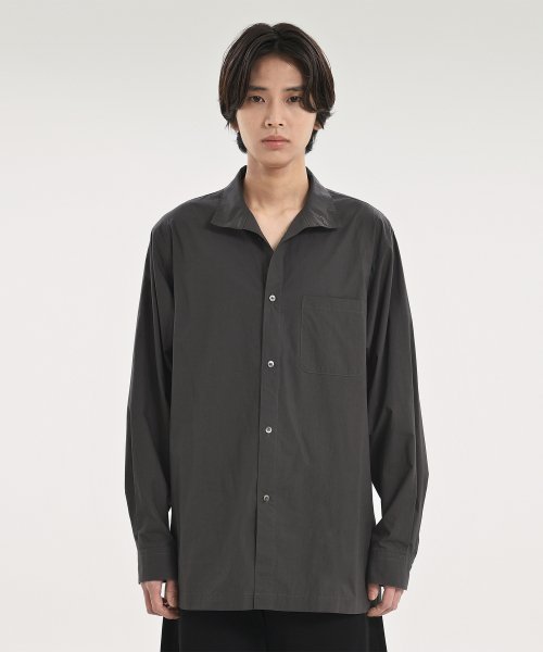 STAND COLLAR SHIRT, CHARCOAL
